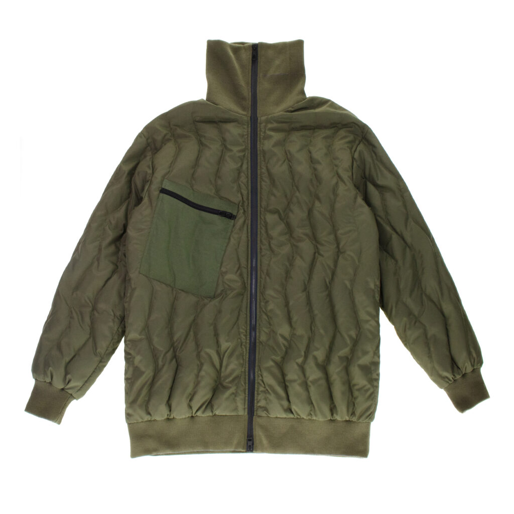 flat lying green padded jackets